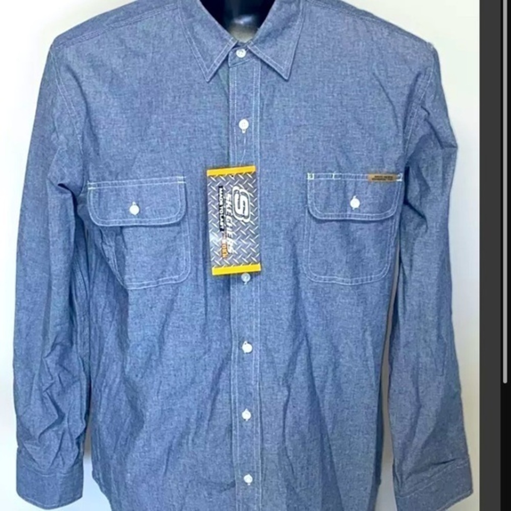 š„NEW w/Tag Skechers Denim XL Long Sleeve Shirt Button Front Flap Pockets.